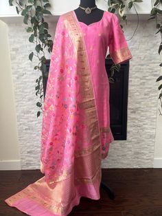 Kota silk dress in baby pink. Comes with a matching leggings Dupatta has overall weave.  Size: 40 to 42in Handloom Straight Kurta Salwar Kameez In Mulmul, Handloom Mulmul Salwar Kameez With Straight Kurta, Pink Cotton Silk Dupatta With Gota Work, Pink Jamawar Sets With Dupatta, Diwali Handloom Mulmul Salwar Kameez, Pink Straight Kurta With Dupatta, Pink Cotton Salwar Kameez With Sheer Dupatta, Pink Cotton Unstitched Suit With Sheer Dupatta, High-quality Pink Cotton Dupatta