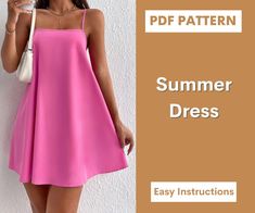 Dress Pattern Summer Dress Pattern PDF Simple Dress - Etsy Open Back Dress Pattern, Backless Dress Pattern, A Line Dress Pattern, Easy Dress Pattern, Pattern Summer Dress, Summer Dress Pattern, Dress Pattern Sewing, Summer Dress Sewing Patterns, Simple Dress Pattern