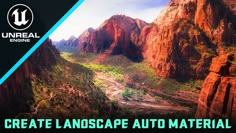 an image of the landscape with mountains in the background and text that reads create landscape auto material