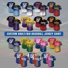 Gradient Custom Baseball Jersey is a stylish and functional piece that ensuring a comfortable fit for groups, individuals, couples, teams, or anyone who loves Baseball fashionable and sporty vibe. From casual outings to intense gameplay, this baseball jersey always guarantees both style and performance. If you have any other design ideas, or any changes to the jersey details, simply share an image and we will create a visual representation for you to confirm. ⚾FEATURES - Personalized with your c Cheap Baseball Jersey With Team Name For Fans, Jersey Uniform, Logo Number, Custom Baseball Jersey, Baseball Jersey Shirt, Personalized Baseballs, Kids Baseball, Team Jersey, Baseball Fan