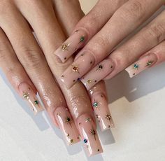 Rhinestone Nail Art, Boho Nails, Graduation Nails, Nail Jewels, Nails Design With Rhinestones, Long Acrylic Nails Coffin, Long Square Acrylic Nails, Nail Art Rhinestones, Pink Acrylic Nails