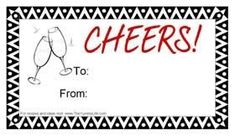 a sign that says cheers to from with two wine glasses on the front and bottom