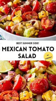 mexican tomato salad with corn and avocado on the side