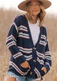 Women's Striped Boyfriend Cardigan | LOVESTITCH Casual Sweater With Vertical Stripes For Fall, Casual Striped V-neck Cardigan, Casual Striped Sweater With Button Closure, Striped Button-up Fall Sweater, Striped V-neck Cardigan For Winter, Striped Button-up Sweater For Fall, Fall Striped Button-up Sweater, Striped Buttoned Cardigan For Spring, Striped Long Sleeve Cardigan With Buttons