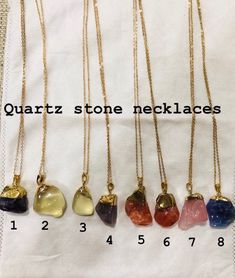 Quartz stone necklaces with gold chain. Buy 3 GET 1 FREE!! by CarvedTreasure on Etsy Stone Necklaces, Quartz Stone, Handmade Accessories, Boho Necklace, Stone Necklace