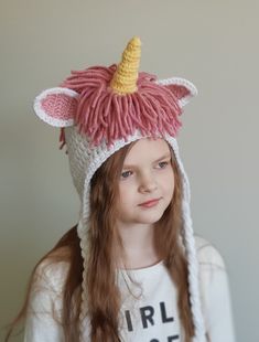 "Crochet hat- UNICORN Fun hat for everyday or as a Halloween costume. Kids really love it! And there will be lots of compliments for sure *That's what the customers say :) Choose your size using drop- down menu. Available sizes: -Baby 1-3 month 13-15'' (33-38cm) -Baby 3-6 month 15-17'' (38-43cm) -Baby 6-12month 16-19'' (41-47cm) -Toddler 1-3 year 18-20'' (46-50cm) -Child 3-10year 9-21'' (49-52cm) -Teen/ Women Small 21-22'' (53-56cm) -Women Large/ Mens 23-24''(58-61cm) Children's head sizes vary Crochet Unicorn Pattern Free, Crochet Unicorn Hat, Crochet Unicorn Pattern, Unicorn Hat, Kids Winter Hats, 4 Baby, Crocheted Hat, Mode Crochet, Bonnet Crochet