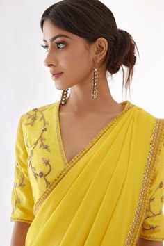 Shop for Nikasha Yellow Viscose Georgette And Pure Raw Silk Ombre Saree With Blouse for Women Online at Aza Fashions Festive Gota Work Georgette Blouse, Yellow Embroidered Blouse With Traditional Drape, Festive Yellow Blouse With Mirror Work, Yellow Blouse With Resham Embroidery In Traditional Drape, Yellow Resham Embroidery Blouse Piece For Diwali, Yellow Blouse With Resham Embroidery And Traditional Drape, Navratri Gota Work Georgette Blouse, Diwali Yellow Blouse Piece With Resham Embroidery, Embroidered Yellow Pre-draped Saree For Diwali