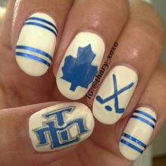 Toronto Maple Leafs nails... Love themmm Leaf Nails, Purple Acrylic Nails, Sassy Nails, Cute Spring Nails, Inspired Nails, Nail Envy, Toronto Maple