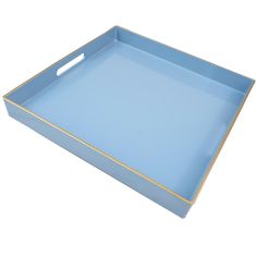 a blue tray with gold trim on it