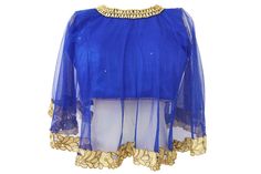 Blue Cape Style Readymade Saree Blouse Fitted Blouse With Sheer Dupatta For Diwali, Festive Sheer Dupatta Top For Diwali, Traditional Festive Tops With Sheer Dupatta, Navratri Celebration Blouse With Sheer Dupatta, Festival Blouse With Sheer Dupatta For Celebrations, Festival Celebration Blouse With Sheer Dupatta, Blue Cape, Cape Style, Readymade Saree