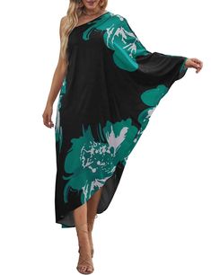 PRICES MAY VARY. One size summer outfits for women kaftan dress fits US size M,L,XL High round neck, off shoulder / cold shoulder design and irregular hem, makes you look more charming Soft fabric with good stretchability, Smooth touch is very comfortable to wear The solid color caftan is printed with vivid floral pattern, looks very elegant and slim visually It can be used as the cover up for your swimsuits, or worn alone as the casual dress for beach, pool, party, resort Feature:
 Material: Ra One Shoulder Bathing Suit, Kaftan Dresses For Women, Summer Dress Coverup, Plus Size Casual Dresses, Beach Caftan, Kaftan Dresses, Plus Size Beach, Bathing Suit Cover, Bathing Suit Cover Up