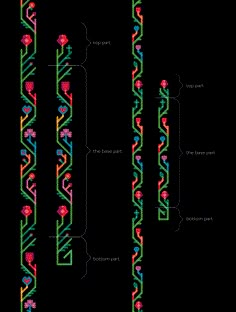 an image of colorful lines with different shapes and colors on them, all connected to each other