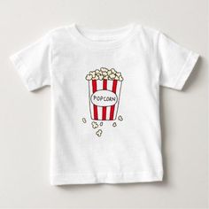 Fun Movie Theater Popcorn in Red White Bucket Baby T-Shirt - fun gifts funny diy customize personal White Crew Neck T-shirt For Playtime, White Cotton T-shirt For Playtime, White Tops With Funny Print For Playtime, Unisex White T-shirt For Playtime, White Tshirt Painting Ideas, Unisex White T-shirt With Cartoon Print, White Graphic Tee For Playtime, White Letter Print T-shirt For Playtime, White T Shirt Painting Ideas