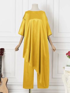 Solid Color Cold Shoulder Asymmetrical Hem Two Pieces Set For Women SKUJ14919 Long Poncho, 2piece Outfits, Fashion Sewing Tutorials, Top Pants Set, Blouse Tops, Pant Set, Asymmetrical Hem, Casual Blouse, Plus Size Dress