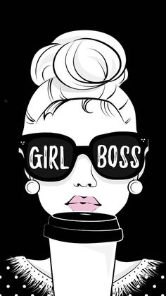 a woman wearing sunglasses with the words girl boss on her face