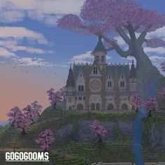 Minecraft Blossomwood Castle with a huge cherry tree  Download through the link!   #Minecraft #BlossomwoodCastle #CherryTree #MinecraftBuilding #GameDesign Castle Template Minecraft, Pink Victorian House Minecraft, Minecraft Princess House, Minecraft Blossom Tree, How To Build A Castle In Minecraft, Minecraft Castle Aesthetic, Minecraft Pale Garden Builds, Pale Garden Minecraft