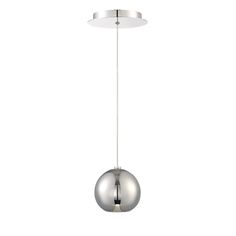 a silver ball hanging from a ceiling light