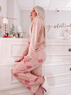 Our Hearts and Charms Smiley PJ Set in pink is super soft and comfy to lounge around! Hearts act as the smiley face eyes on the top. Also available in white! fit: these RUN SMALL - size up 1 size more than your normal model normally wears a small and is wearing a medium in this photo Comfy Super Soft Pink Sleepwear, Trendy Pink Sleepwear For Lounging, Cozy Pink Sleepwear For Relaxation, Cozy Pink Sleepwear, Casual Soft Pink Sleepwear, Heart Pajamas, Pj Sets, Smiley Face, Pink Heart