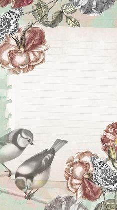 an image of birds and flowers on lined paper