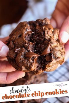 a person holding a chocolate cookie in their hand