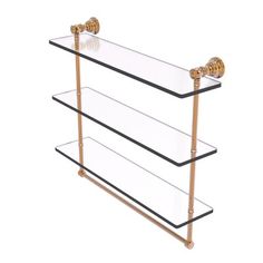 three tiered glass shelf with brass accents