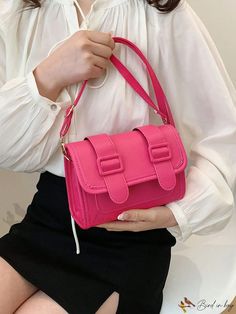 Bird in Bag - Leather Shoulder Bag with Solid Color Buckle Pink Details, Elegant Pattern, Bag Bag, Bird In Bag, Save The Planet, Square Bag, Style Elegant, Leather Shoulder Bag, Leather Bag