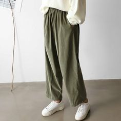 Women's Thin Soft Corduroy Wide Leg Baggy Pants Size One size, good for US size 6-12, upto waist 32inches Loose fit Waist width 31cm /12.2inches Leg width 39cm /15.4inches Total length 89cm / 35inches Fabric and Care Cotton corduroy 100% Machine washable and line dry recommended Made in S Korea Corduroy Baggy Pants, S Korea, Womens Pants, Baggy Pants, Baggy Pant, Feb 7, Style Change, Corduroy Pants, Aesthetic Clothes