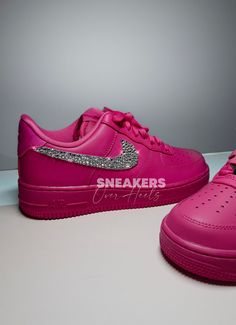 Pink High-top Sneakers With Rhinestones, Sporty Pink Sneakers With Rhinestones, Pink Air Force 1, Logo Gifts, Sneakers Athletic, Air Force Ones, Pink Rhinestones, Air Force 1, Dark Pink