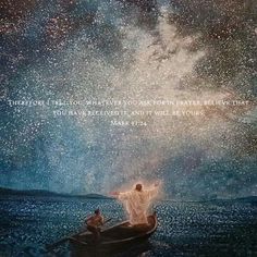 an image of a man in a boat under the stars