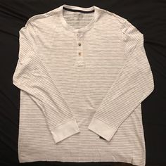 - Plain White And Gray Striped Henley Long-Sleeve T-Shirt With Buttons Along Collar - In New Condition #Basics #Stripes #Henley #Mens #Fall Casual Striped Shirt For Loungewear, Button Long Sleeve, Mens Henley, Henley Tee, Mens Club, Club Room, Mens Fall, Henley Shirts, Plain White