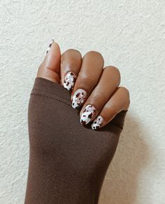 Autumn Cow Print Nails, Brown And White Cow Print Nails, Brown Cow Print Nails Short, Brown Cowprint Nails, Cow Print Nails Brown, Cow Print Gel Nails, Cow Print French Tip Nails, Brown Cow Nails, Black And Brown Cow Print