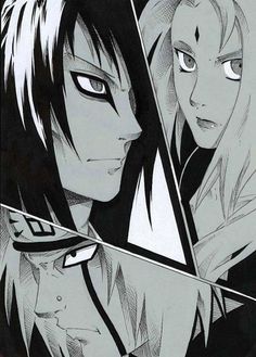 two anime characters one with long hair and the other with short hair, staring at each other