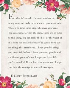 a poem written by f scott fitzgerald with flowers around it