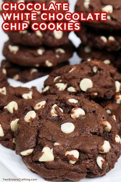 chocolate white chocolate chip cookies on a plate