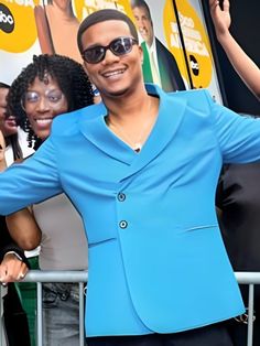 Good Morning America Cory Hardrict Blue Blazer Blue Summer Party Blazer, Summer Party Blue Blazer, Blue Blazer With Button Closure For Party, Fitted Blue Blazer With Button Cuffs, Cory Hardrict, Suiting Fabric, Good Morning America, Polished Look, Trending Now