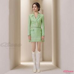 Qteee - Chic Two-Piece Set with Green Plaid and Tassel Patchwork Design Green Office Sets For Spring, Patchwork Fashion, Green Checkered, Green Tartan, Checkered Design, Patchwork Designs, Checkered Pattern, Green Plaid, Two Piece Sets