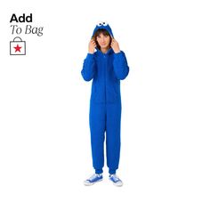 in stock Playful Blue Long Sleeve Onesie, Blue Cotton Onesie For Loungewear, Casual Long Sleeve Blue Onesie, Casual Blue Onesie For Playwear, Blue Casual Onesie For Playwear, Blue Long Sleeve Onesie For Playwear, Playful Blue Onesie For Loungewear, Blue Cotton Hooded Onesie, Cookie Monster Onesie