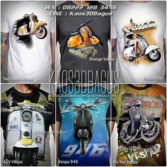 a series of photos showing different types of motor scooter t - shirt designs