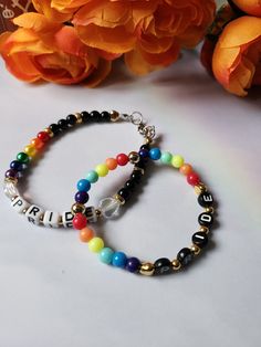 Handcrafted pride bracelet set. around a size 6-7. Trendy Rainbow Jewelry For Pride, Trendy Jewelry For Pride Gifts, Multicolor Pride Bracelets As A Gift, Multicolor Bracelets For Pride Gift, Multicolor Pride Bracelets For Gift, Multicolor Bracelets For Pride, Adjustable Jewelry For Pride Festival Gift, Adjustable Multicolor Bracelets For Pride, Handmade Jewelry For Pride Gift