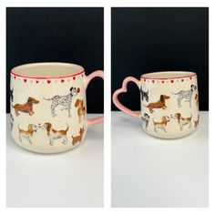 two mugs with dogs on them sitting next to each other