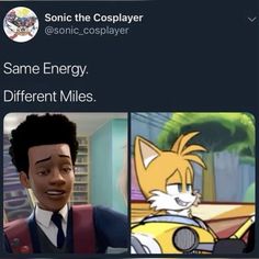 an image of sonic the coplayer meme playing some energy in different miless