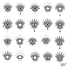 the different types of eyes in black and white, with drops of water coming from them