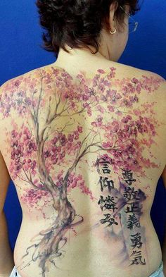 Japenses Cherry Blossom, Cherry Blossom Tattoos, Tattoos On Back, Mother Tattoos, Delicate Tattoo, Makeup Tattoos, Back Tattoo