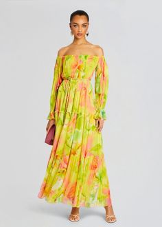 Exude island chic in Hemant and Nandita's Mina Long dress. This flowy off-the-shoulder maxi dress features a belted waist and balloon sleeves for a trendy touch. Shown here in Yellow Floral. 100% Viscose Made in India Model is 5'10" wearing size S Style No. HN-MINA-5839 About Hemant & Nandita Created in India, Hema Island Chic, Bridal Reception Dress, Resort Chic, Destination Bride, Destination Dress, Hemant And Nandita, Bride Bachelorette, Bachelorette Party Bride, Spring Knits