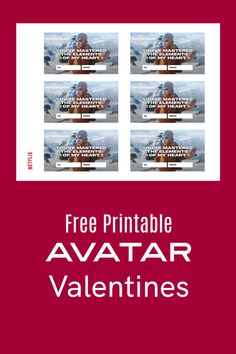 four free printable avatar valentine's cards with the text, free printable avatar valentine's cards