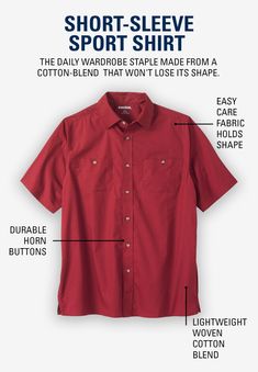 <div>Our best selling easy-care short sleeve solid sport shirt comes in a great cotton-blend fabric that won't lose its shape. With a pointed collar and two</div> Cheap Button-up Shirt With Pockets, Flannel Shirt Dress, Mens Scrubs, Thermal Shirt, Muscle Shirts, Dark Khaki, Swimsuits For All, Chambray Shirt, Color Shorts