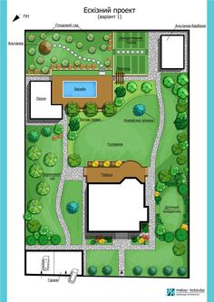 a garden plan with lots of trees and bushes