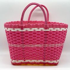 New Perfect For Beach Days Or Groceries. Easy To Clean 16” X 10” X 5.5” White Recyclable Beach Bag For Shopping, White Reusable Shoulder Bag, Pink Basket Bag For Daily Use, Rectangular Reusable Grocery Bags, Reusable Rectangular White Shoulder Bag, Pink Basket Bags For Everyday Use, Reusable White Rectangular Shoulder Bag, Eco-friendly Pink Bucket Bag, Rectangular White Beach Bag For Shopping