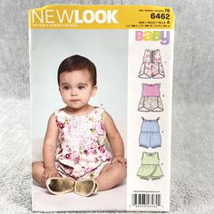 New Look 6462 Romper with Attached Skort Infants Size NB L Sewing Pattern Baby Baby Romper Sewing Pattern, Sundress Sewing Patterns, Free Printable Sewing Patterns, Romper Sewing Pattern, Baby Romper Pattern, New Look Patterns, Baby Overall, Printable Sewing Patterns, Pattern Romper