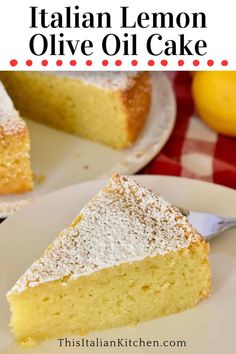 a slice of italian lemon olive oil cake on a plate